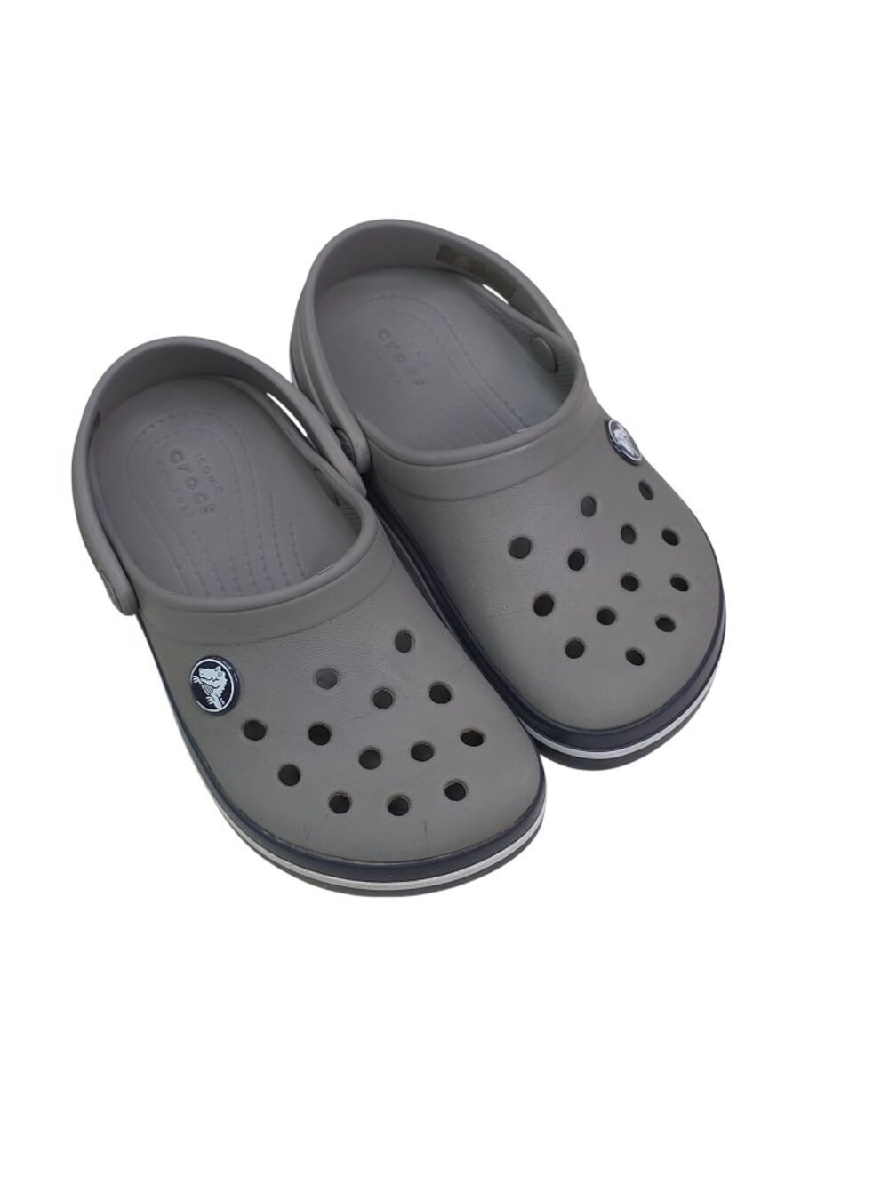 Crocs Bayaband Clog Kids Size C10 Slip-On Comfort Shoes Gray w/ Navy Stripe